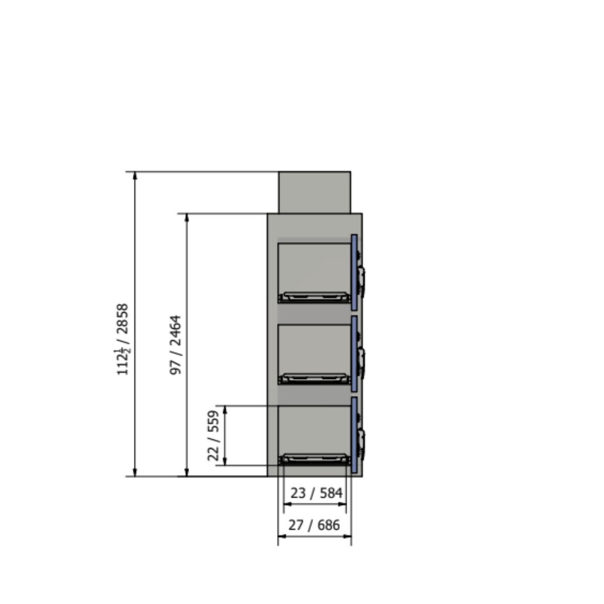 3 Bay Vertical Morgue Cooler – Model 1070 - 3BVU - American Mortuary Coolers & Equipments