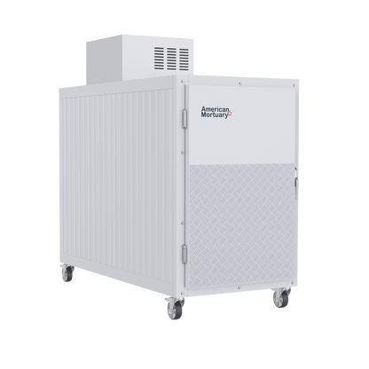 Three individual roller-rack shelves inside the 3BX extra-wide mortuary cooler | American Mortuary Coolers