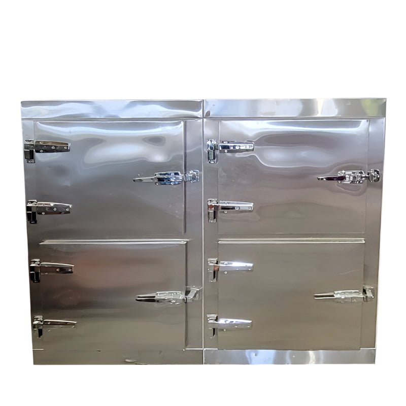 4 Bay Vault-Style Morgue Cooler Model 1070-4MBE, entry-tier institutional cadaver storage with stainless slide-out trays