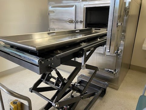 Model 1070-4MBE four bay vault morgue cooler, hospital and county facility cadaver storage