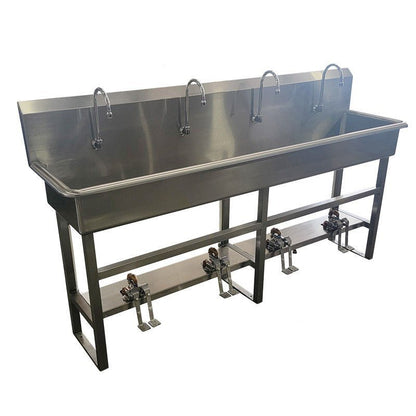 Model 1035-06-4 scrub sink station installed view, institutional lab and morgue scrub-up workflow
