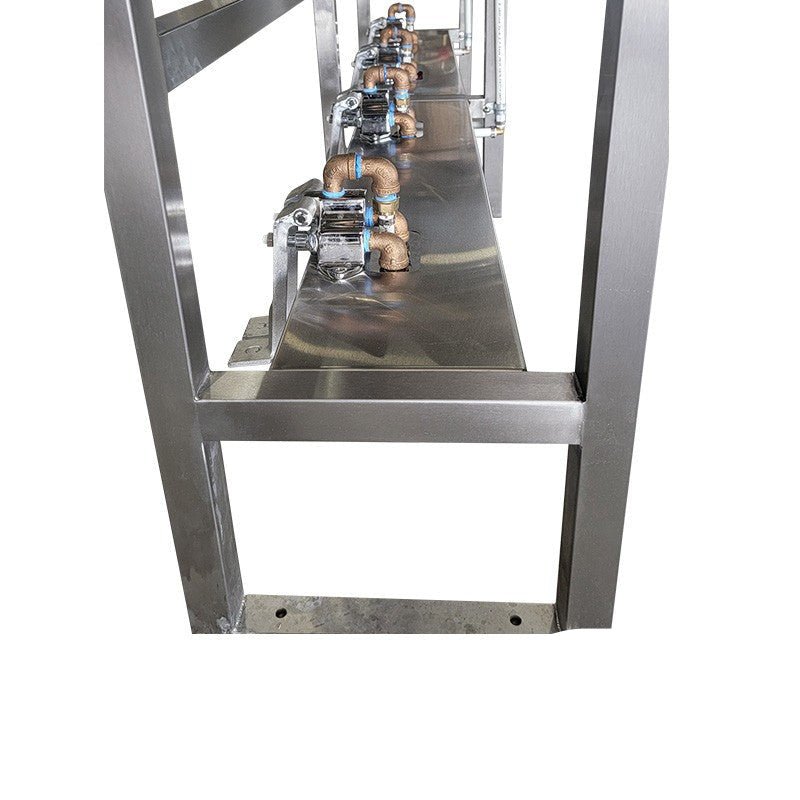 4-station foot pedal scrub sink side profile, stainless morgue and lab construction
