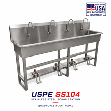 Foot Pedal Sink 4-Station Stainless Scrub Sink Model 1035-06-4 | Hands-Free Morgue and Lab Scrub Station | American-Made