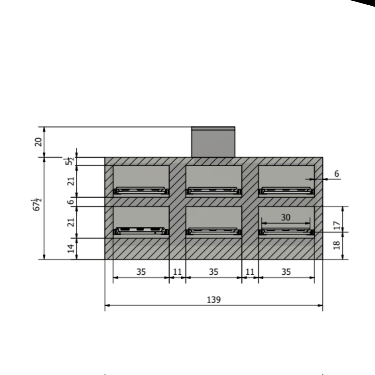 Model 1070-3MB6 six bay vault cooler, 3-wide by 2-high individual chamber configuration