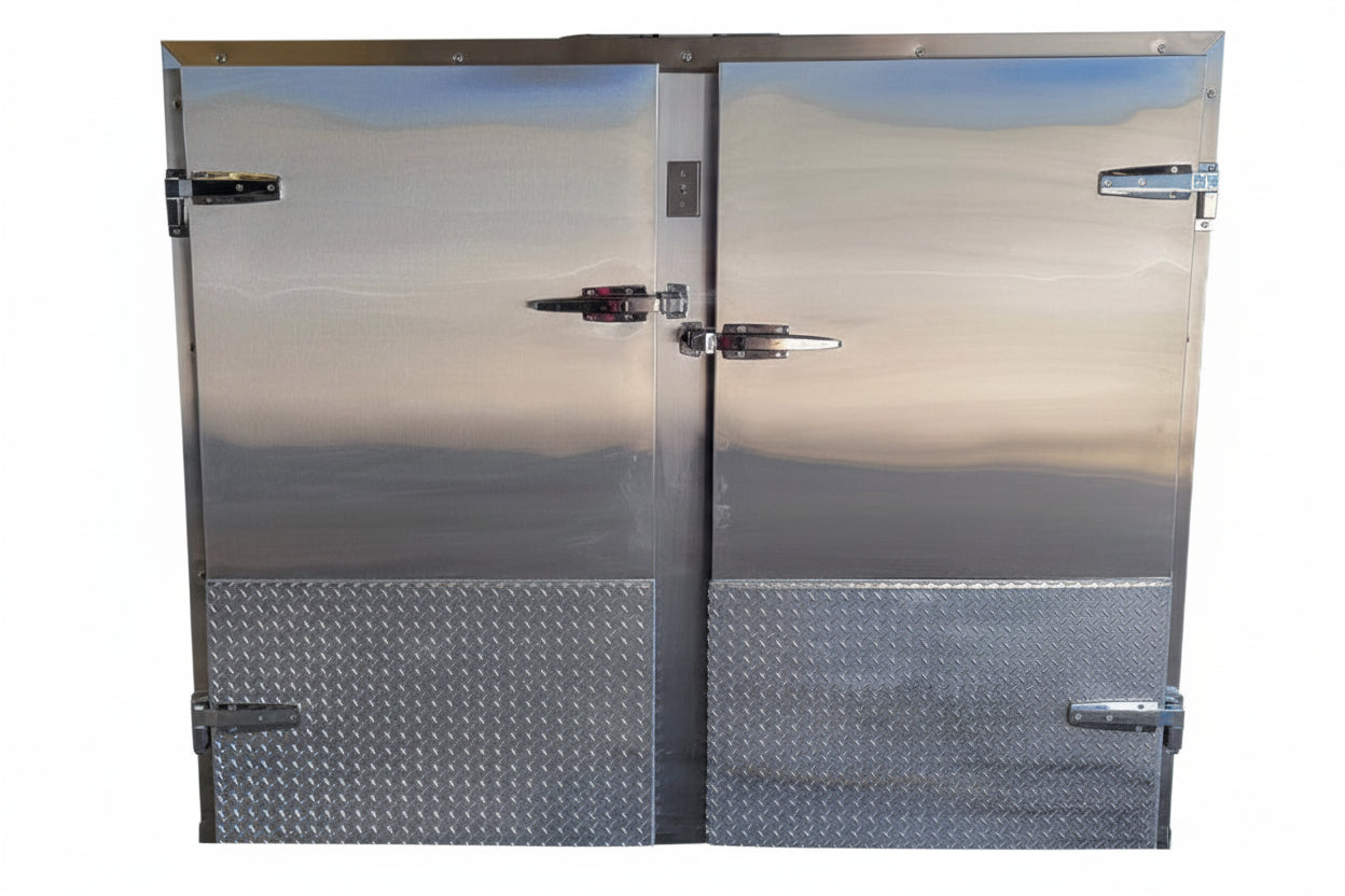 6-body mortuary cooler twin 3-tier roller rack system for effortless tray and casket loading