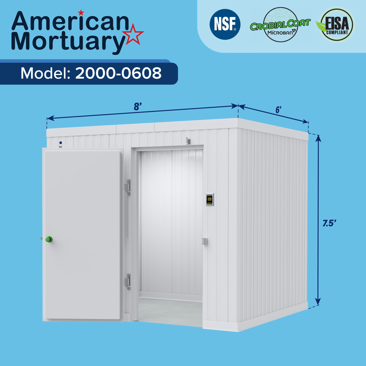 6x8 walk-in mortuary cooler configuration, rack-compatible compact morgue refrigeration