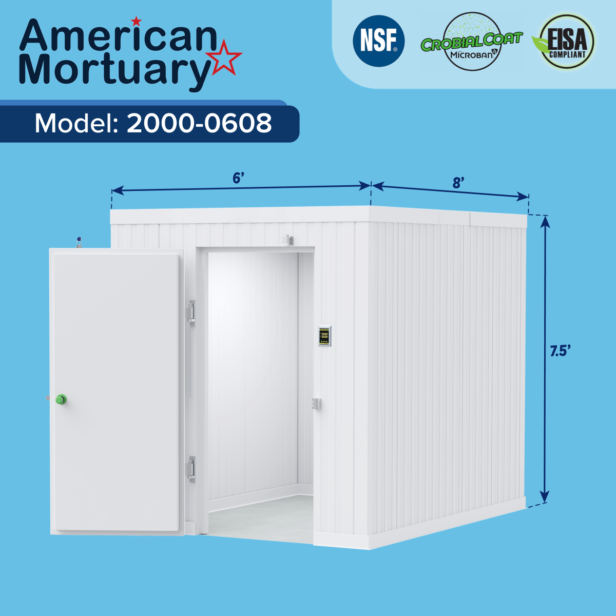 AMC-0608 walk-in mortuary cooler, entry-tier walk-in cold storage for deathcare facilities