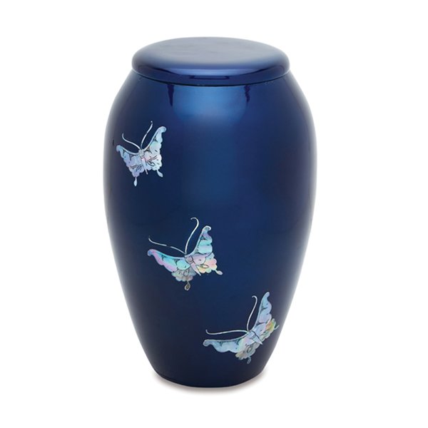 Blue Butterfly Mother of Pearl Urn — ISU-RJ-0140