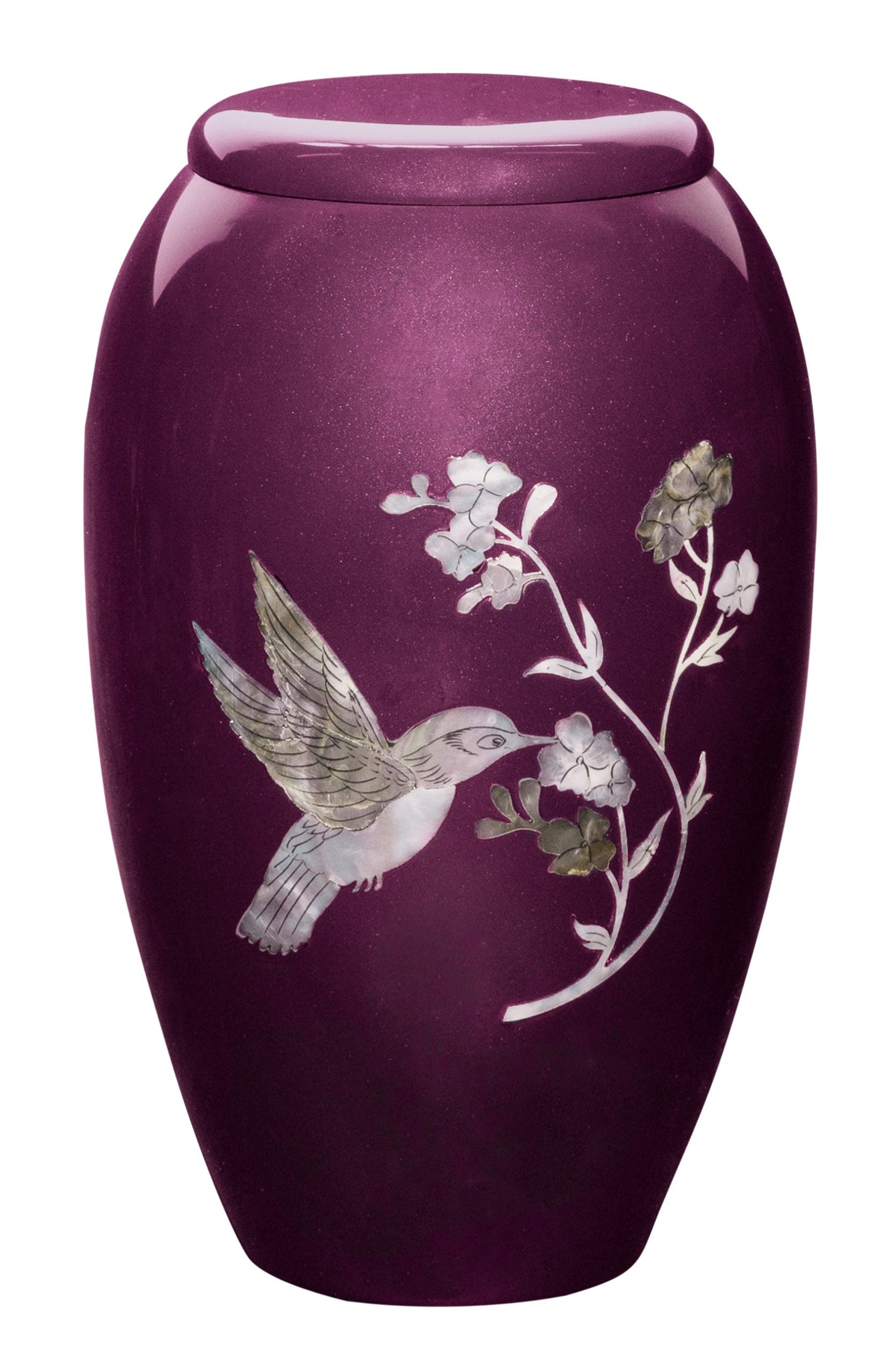 Burgundy Hummingbird Mother of Pearl Urn — ISU-RJ-0152