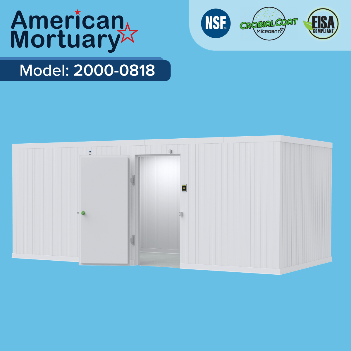 8x18 walk-in mortuary cooler detail, insulated panel and door hardware construction