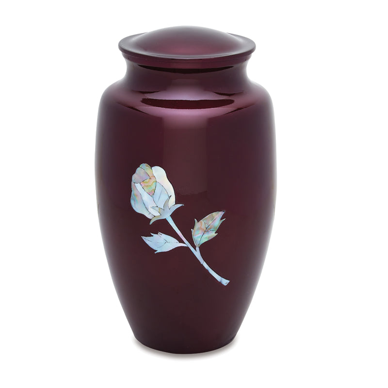 Burgundy Rose Mother of Pearl Urn — ISU-RJ-0154