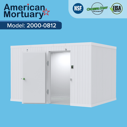 8x12 walk-in mortuary cooler detail, insulated panel and door hardware construction