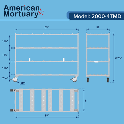 4 Tier Multi-Load Mortuary Rack – Model 2000-4TMD