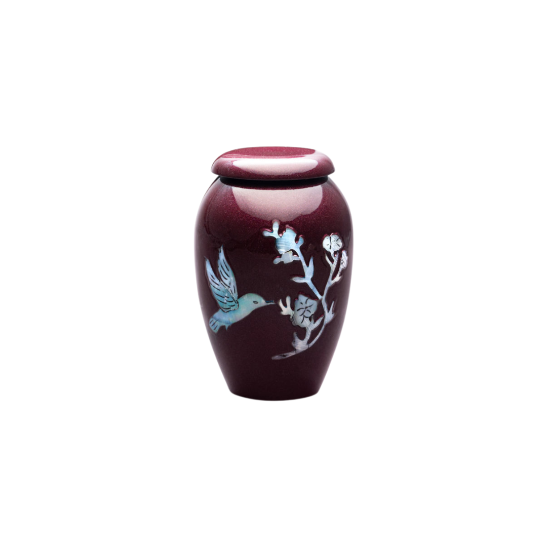 Burgundy Hummingbird Mother of Pearl Keepsake — ISU-RJ-0153