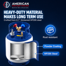AMC reusable refrigerant recovery cylinder with rust-resistant powder-coated steel body.