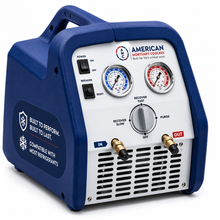 AMC refrigerant recovery machine, portable brushed-motor unit for HVAC and refrigeration recovery.