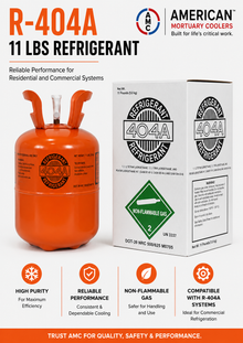AMC R-404A 11 lb refrigerant cylinder with retail box for commercial refrigeration.