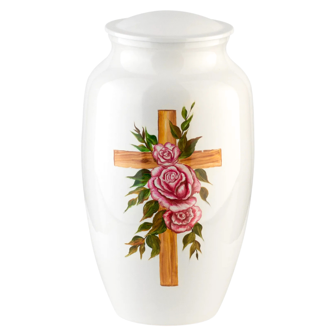 Pink Rose Cross Artist Urn — ISU-RJ-0034