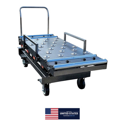 1000 lb hydraulic mortuary scissor lift raised position detail, foot-pump cadaver lift for morgue and crematory retort loading