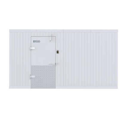 8x14 walk-in mortuary cooler Model AMC-0814, 12-body cadaver cold storage for regional funeral homes