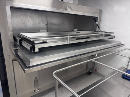 2-body bariatric vault-style morgue cooler, telescoping slide-rail tray system