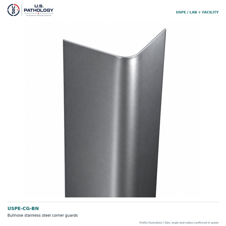 USPE Stainless Steel Bullnose Corner Guard, USPE-CG-BN, product-family illustration, not to scale