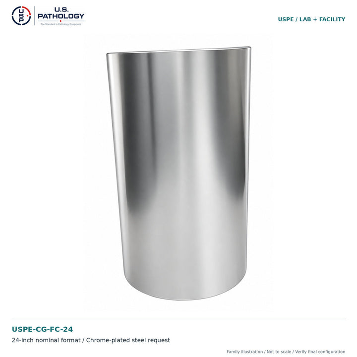 USPE 24-Inch Chrome-Plated Steel Corner Guard, 2-Pack, USPE-CG-FC-24, product-family illustration, not to scale