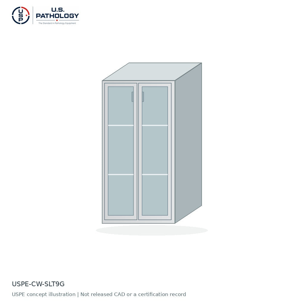USPE Tall Sliding-Door Cabinet, Glazed | USPE-CW-SLT9G | USPE configuration concept; size, material and engineering subject to quote