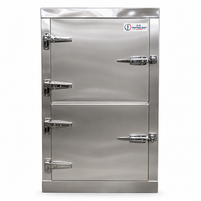 U.S. Pathology Equipment 2-Body Vault-Style Morgue Cooler — stainless individual-bay cadaver storage, American-made by American Mortuary Coolers