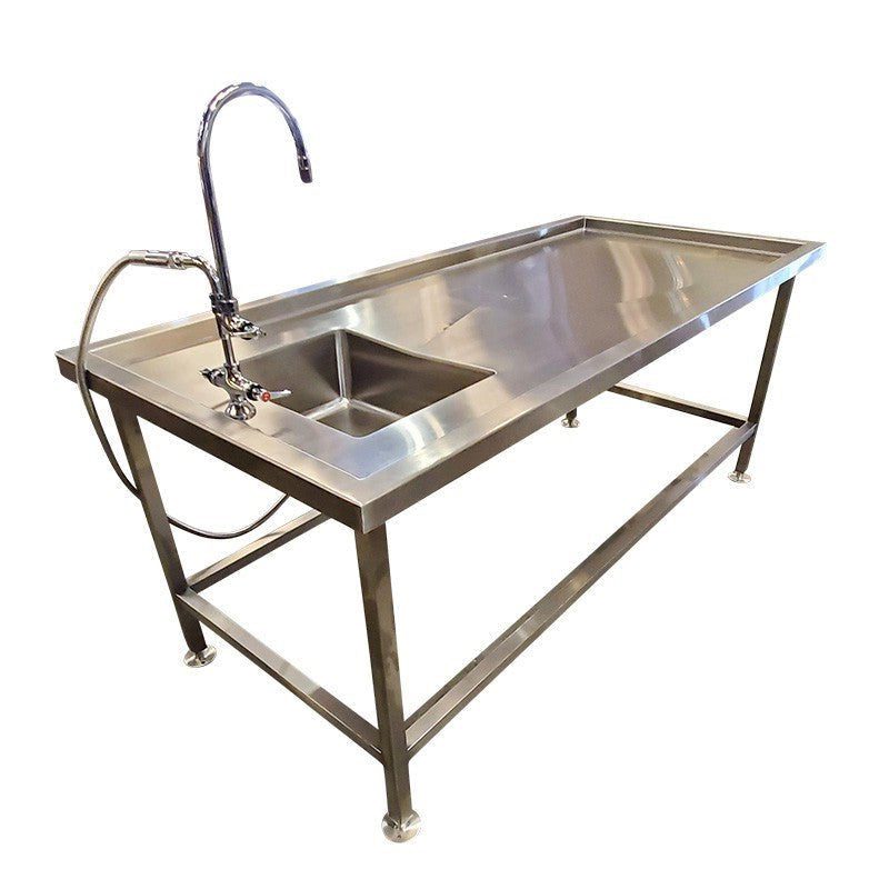  Adjustable-height pedestal autopsy table AME 1035-8PAT, 104x32 304 stainless, USA-made