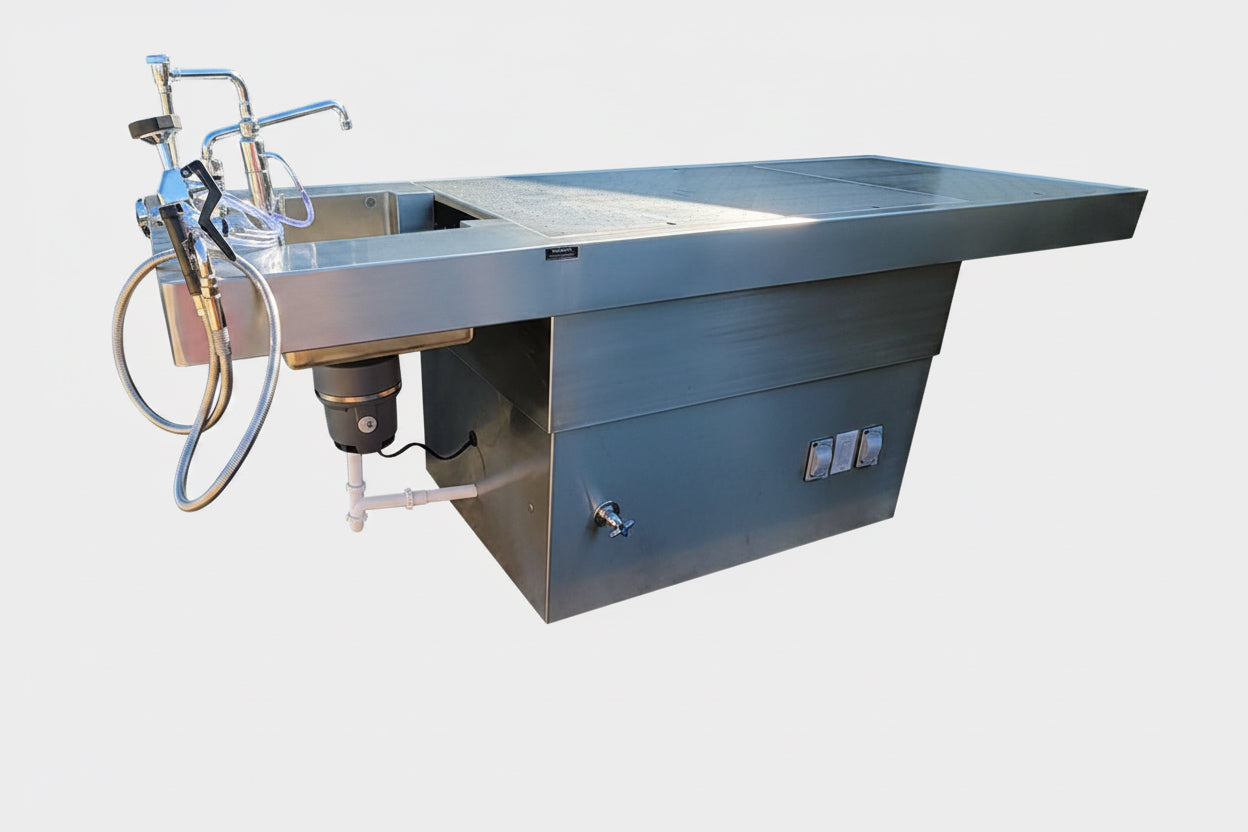 Pedestal Autopsy Table | USPE-1035-PED | Adjustable Height | 304 Stainless | Four-Side Access | U.S. Pathology Equipment