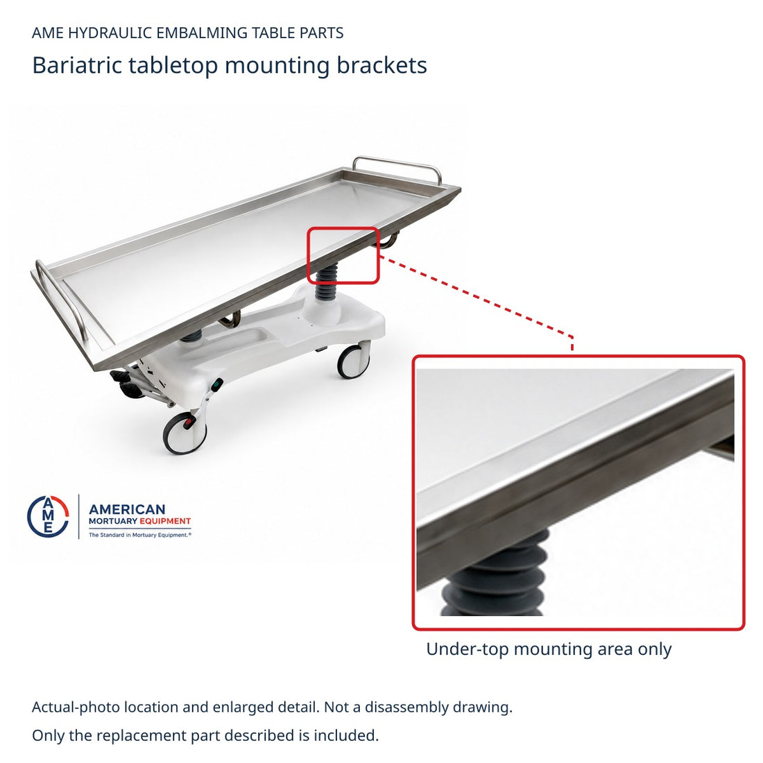 AME Bariatric Embalming Tabletop Replacement Mounting Brackets