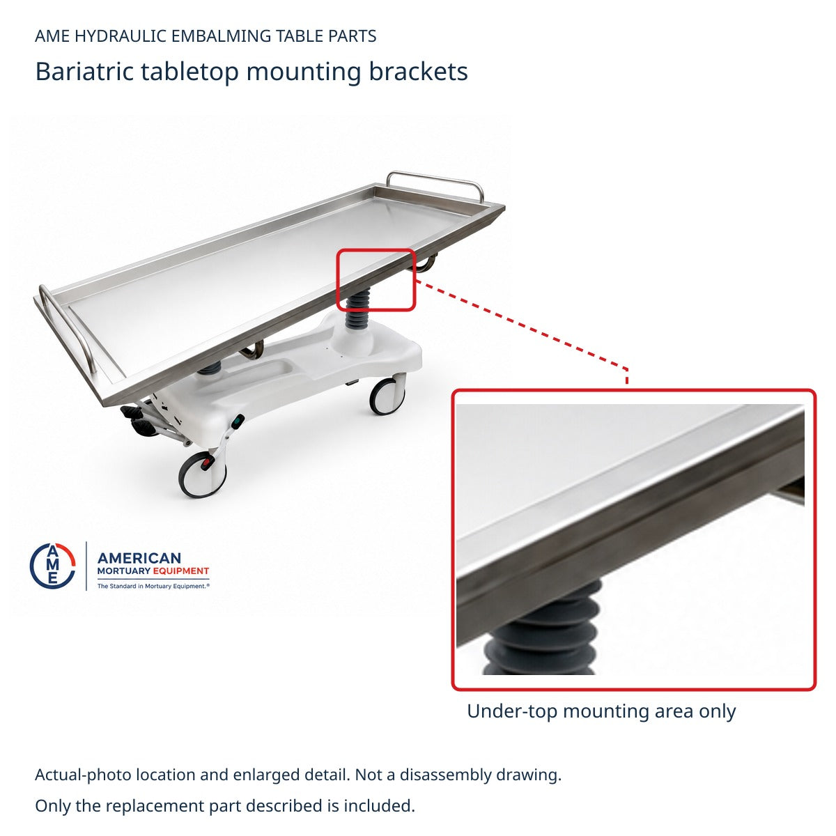 Bariatric Embalming Tabletop Replacement Mounting Brackets