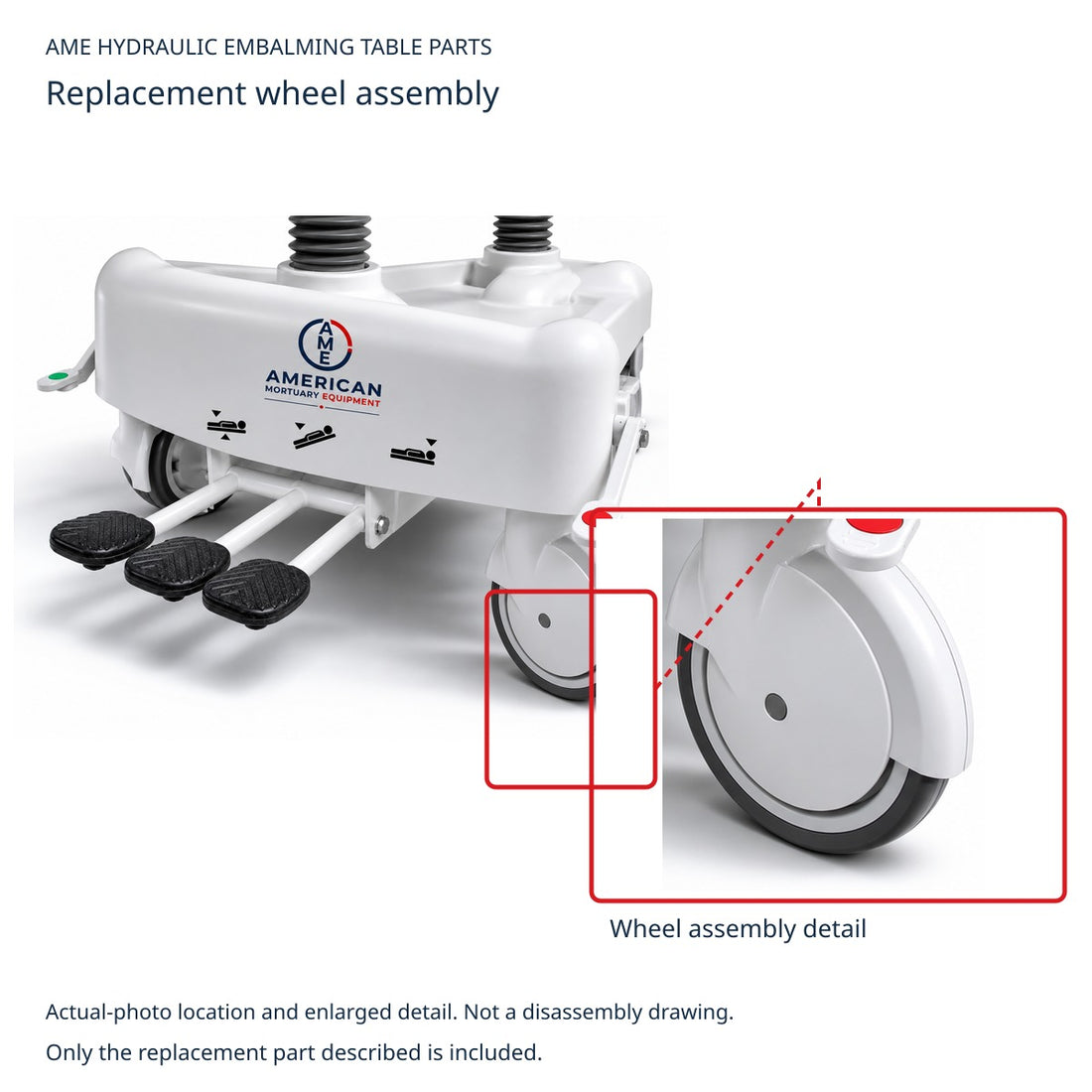 AME Hydraulic Embalming Table Replacement Wheel Assembly