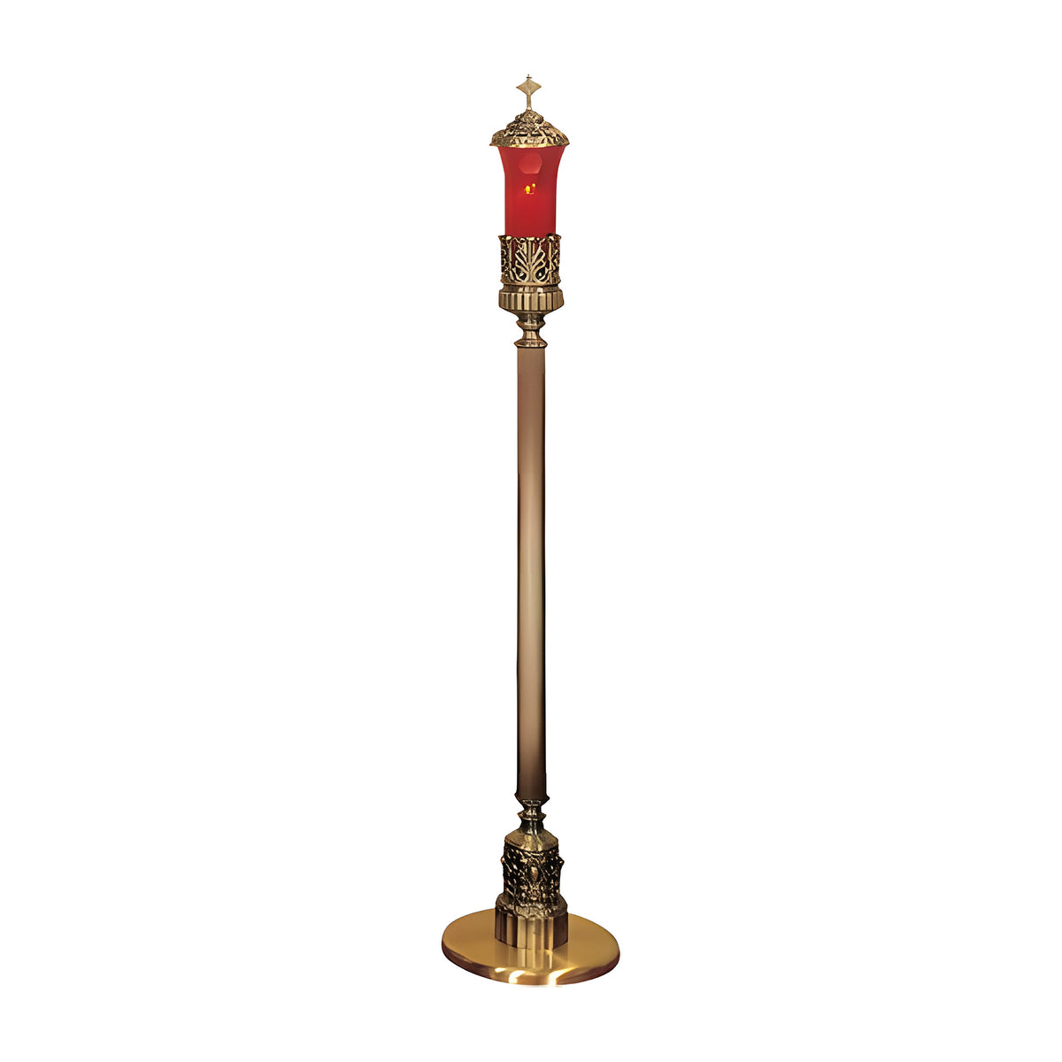 Aria Candlestick in walnut laminate with bronze-plated trim by American Mortuary Equipment