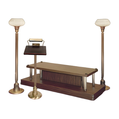 Aria Chapel Set in walnut laminate with bronze-plated trim by American Mortuary Equipment