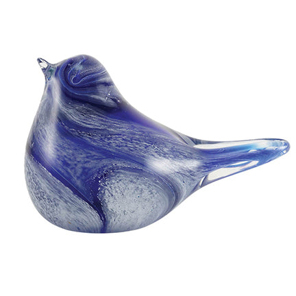 Blue and White Swirl Glass Songbird Keepsake Urn, Keepsake, 3.15 x 2.76 x 5.12 in