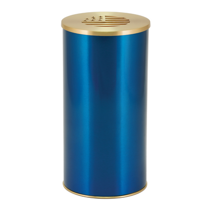 Blue Cylinder American Flag Scattering Urn, Full size adult scattering urn, 10.75 x 5.35 x 5.35 in