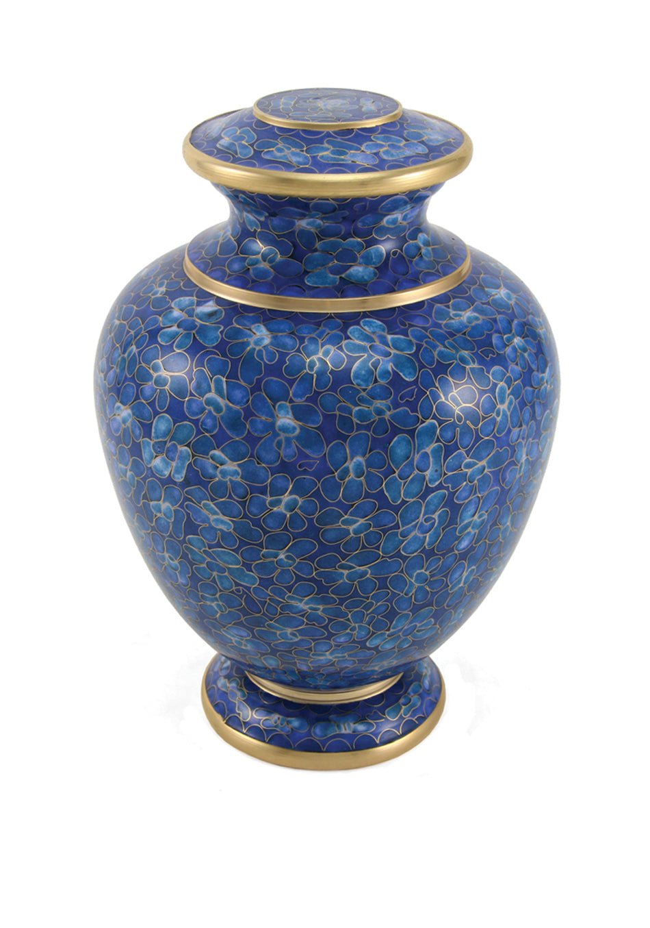 Blue Floral Cloisonné Full Size Cremation Urn, Full Size (Adult), 10 x 7.25 x 7.25 in