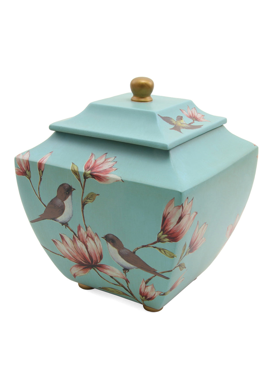 Blue Lovebirds and Flowers Resin Full Size Cremation Urn