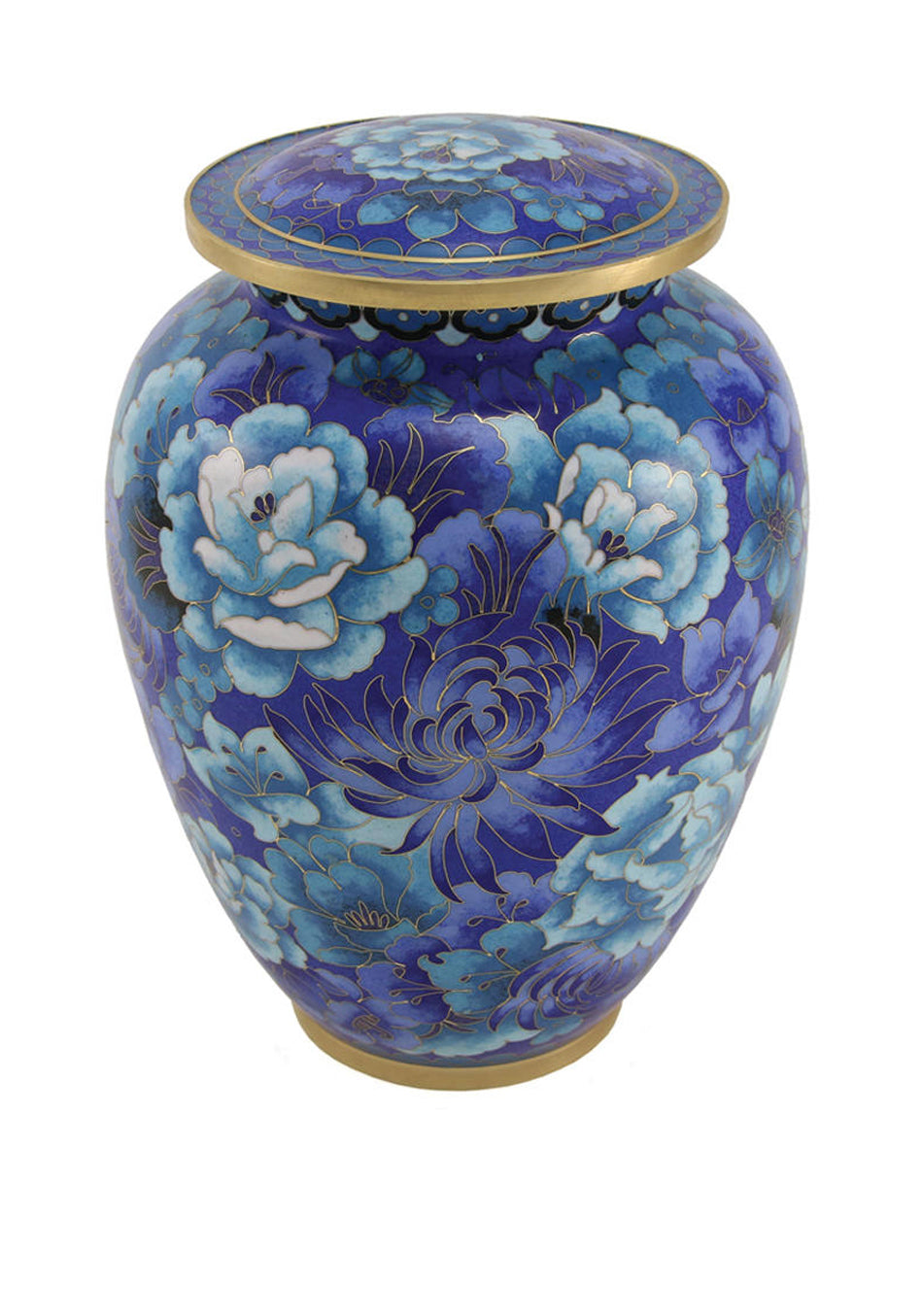 Blue Peony Cloisonné Full Size Cremation Urn, Full Size (Adult), 9.2 x 6.8 x 6.8 in