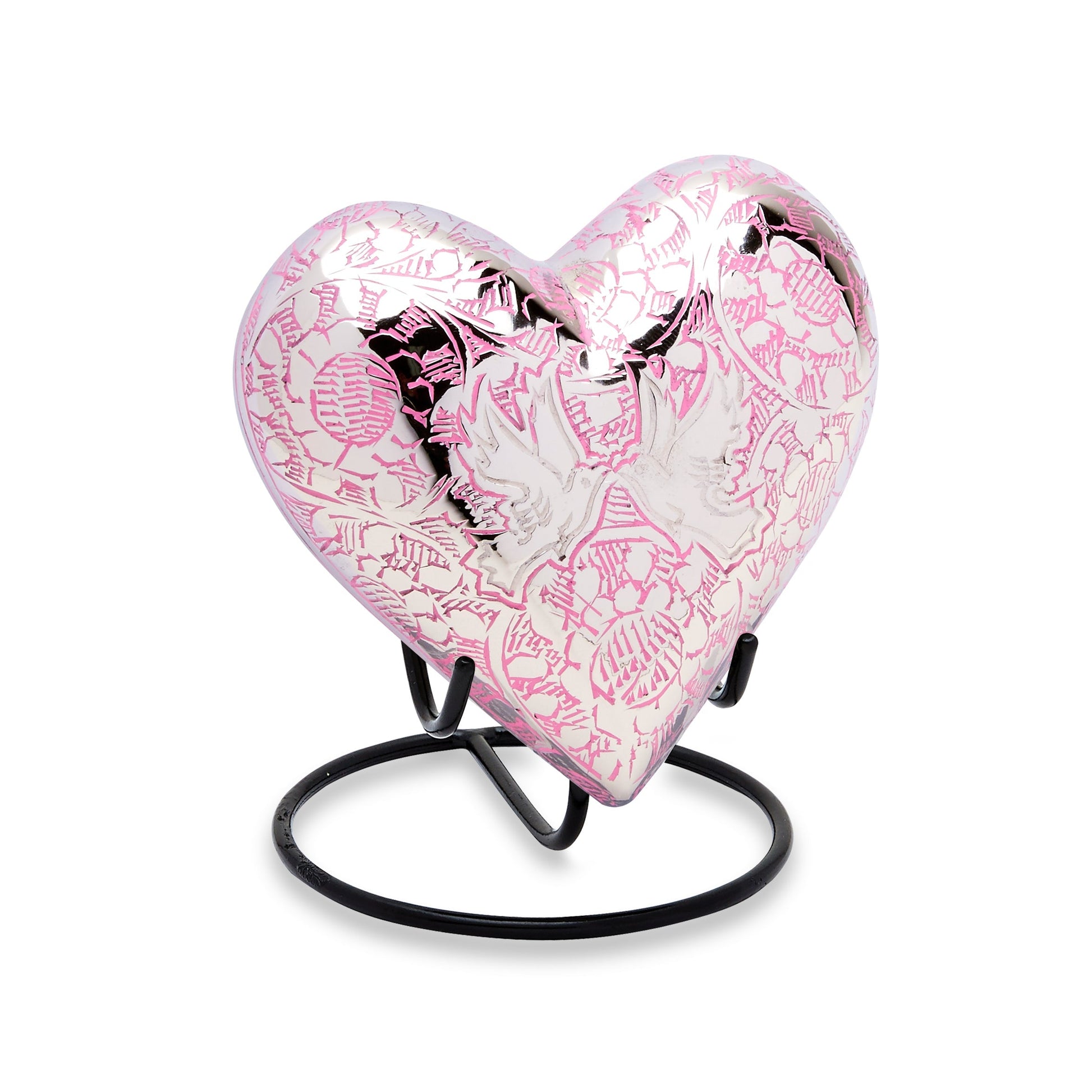 Pink Loving Doves Brass Heart Keepsake — ISU-RJ-0081