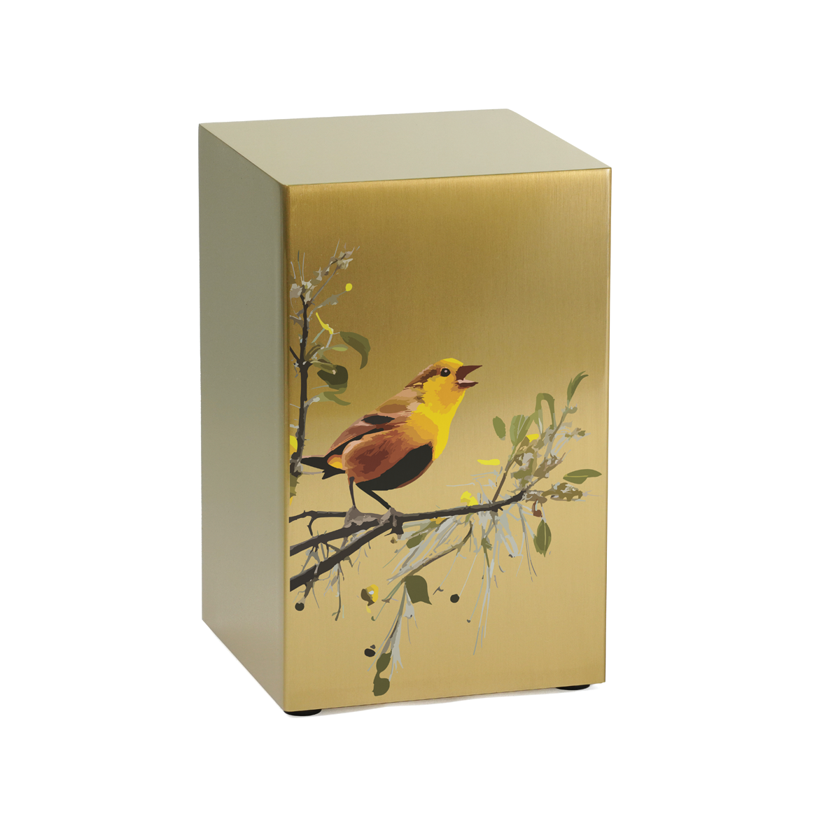 Bronze Box Songbird on Branch Full Size Cremation Urn, Left Facing, Full Size (Adult), 8.3 x 5.2 x 5.2 in