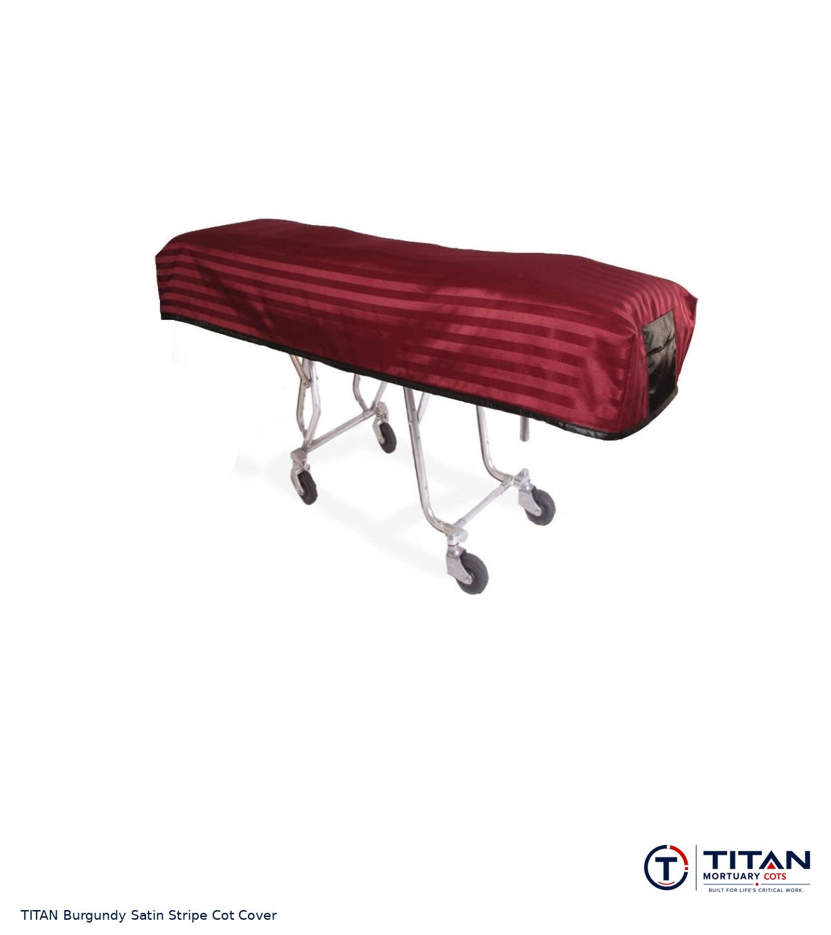 TITAN Burgundy Satin Stripe quilted cot cover, fabric face; select American Flag Reversible or Standard Black Lining.