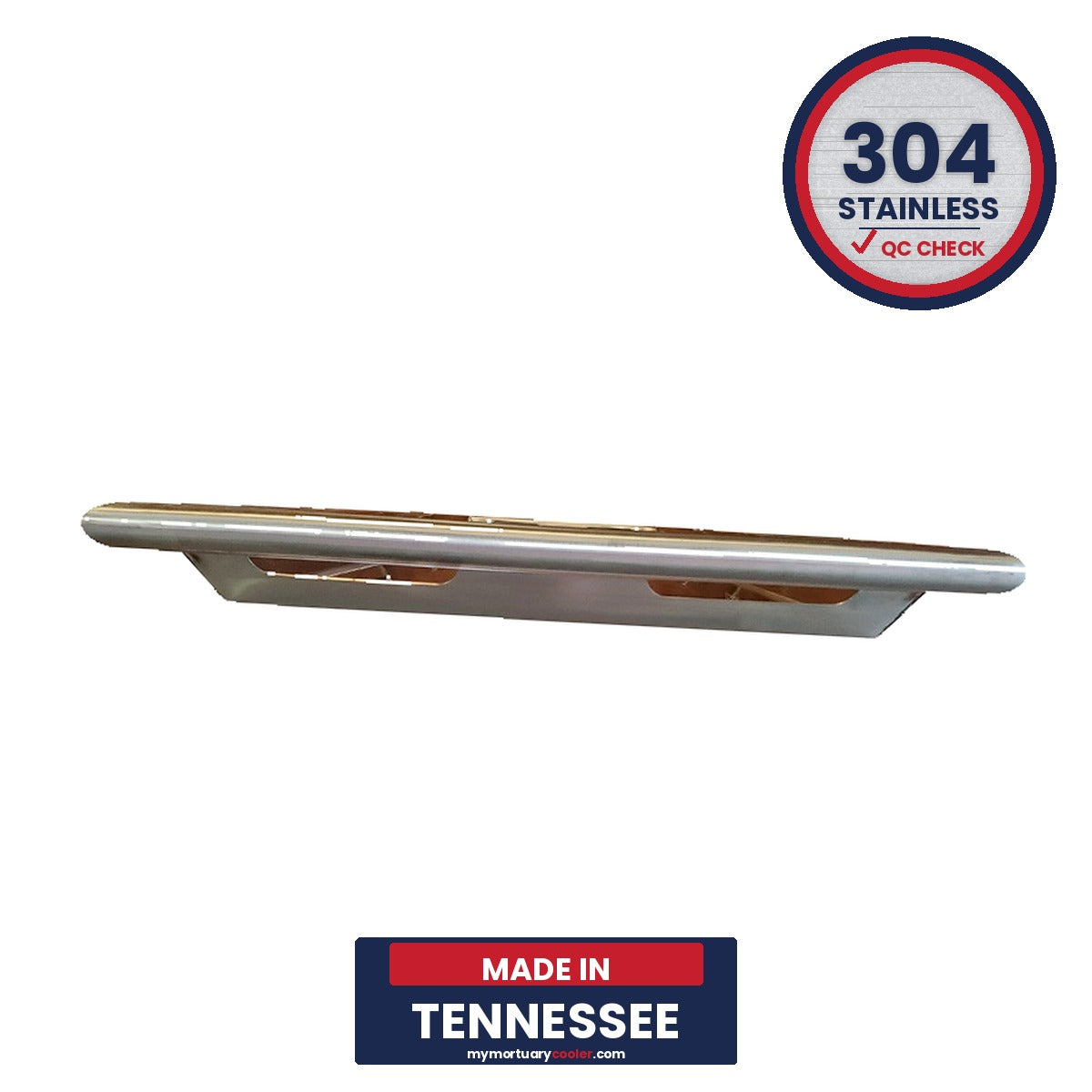 23-inch stainless steel mortuary body tray full view, 18-gauge medical-grade cadaver storage tray