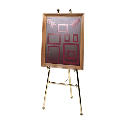 Small celebration of life magnetic photo display board on a brass easel