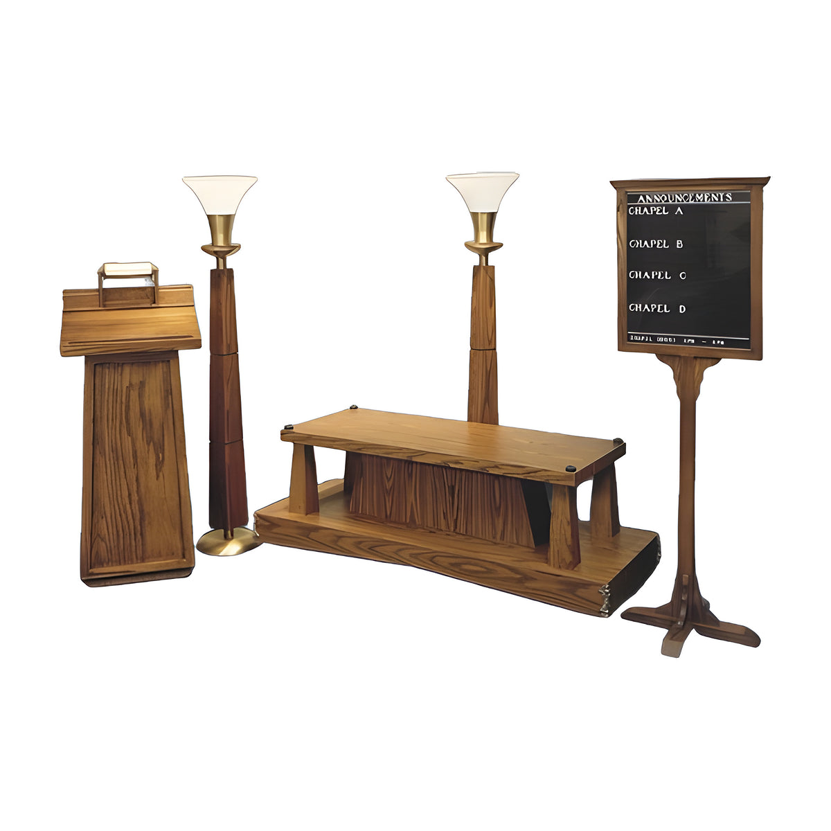 Chesapeake Chapel Set in English oak with antique brass by American Mortuary Equipment
