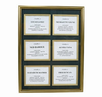 6-panel deceased name locator display with glass overlay, chapel and facility directory