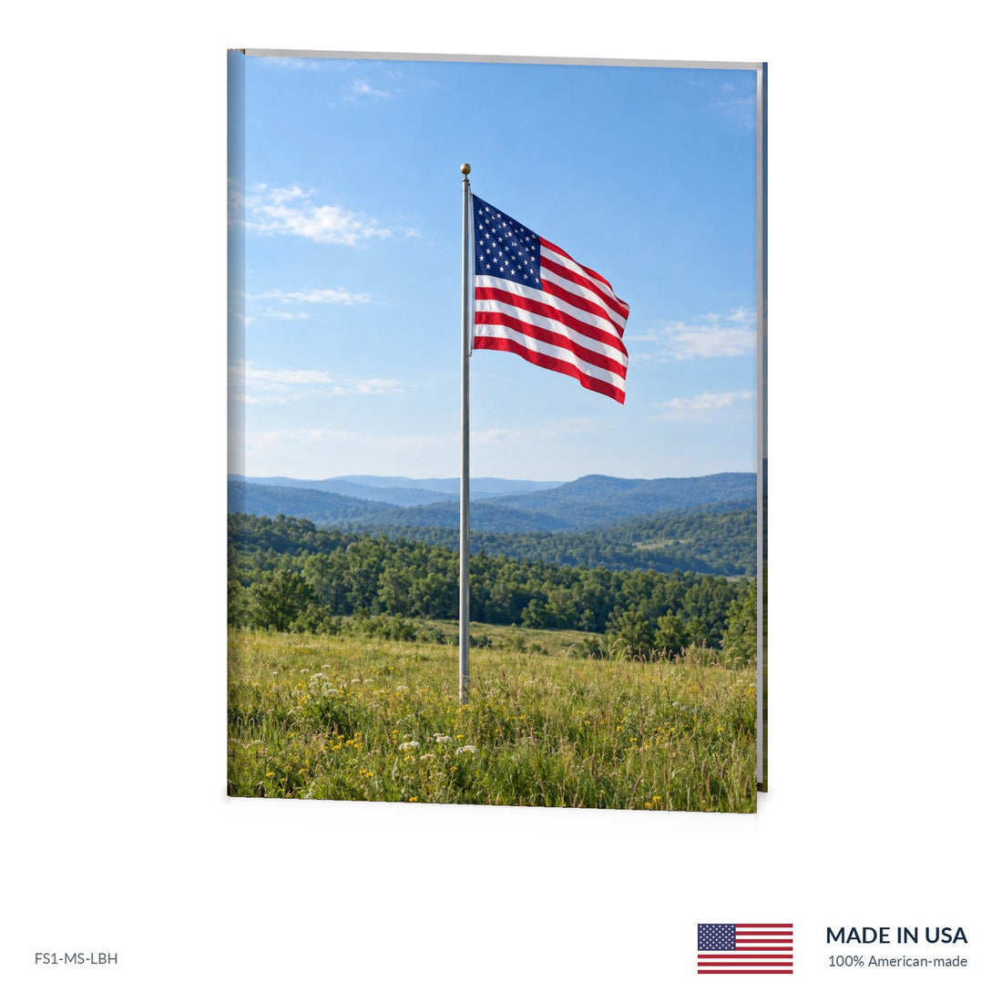 Country Flag funeral register book with full-color cover wrap and visible page edge, Funeral Source One FS1-MS-LBH, Made in the USA