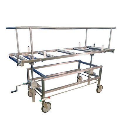USPE-6400 covered cadaver carrier with locking casters, Made in USA stainless transport trolley for ME and hospital morgue